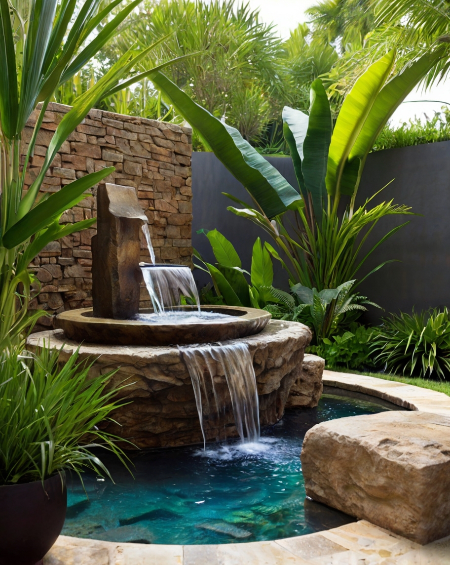 Default Tropical Backyard Landscape Ideas Water Features Fount 0