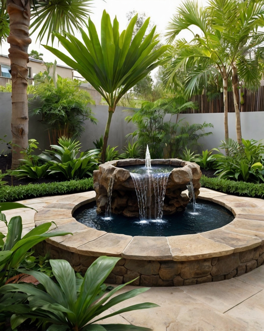 Default Tropical Backyard Landscape Ideas Water Features Fount 1