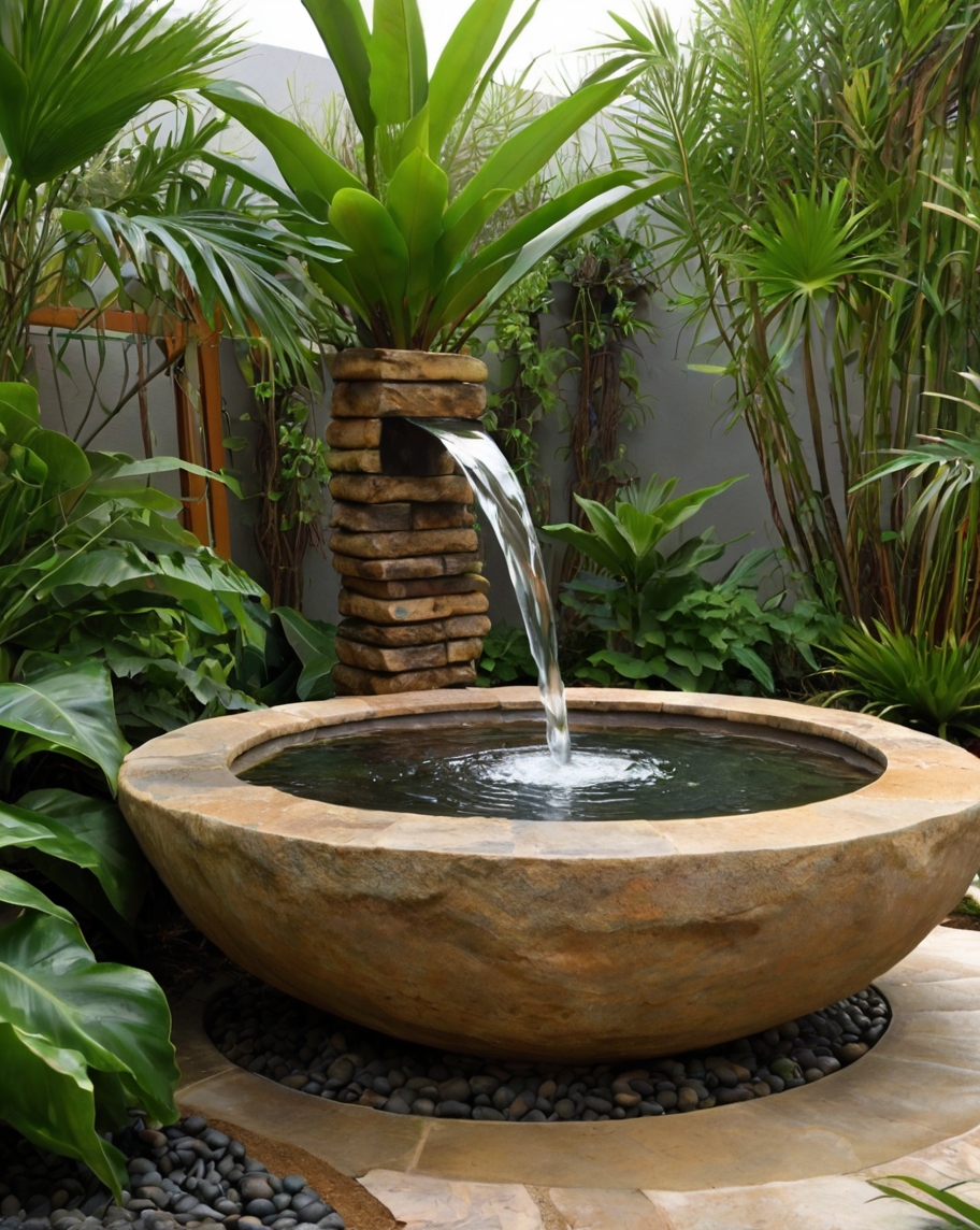 Default Tropical Backyard Landscape Ideas Water Features Fount 2