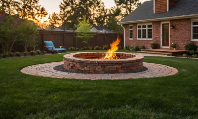 Default brick and wooden house ovale Fire Pit on Grass with co 1