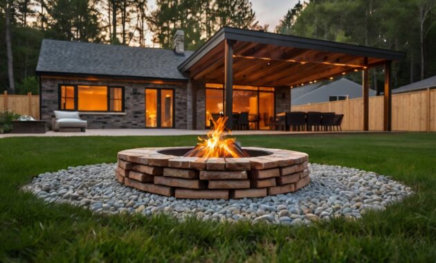Default brick and wooden house ovale Fire Pit on Grass with dr 2