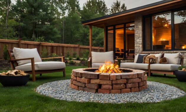 Default brick and wooden house ovale Fire Pit on Grass with dr 3