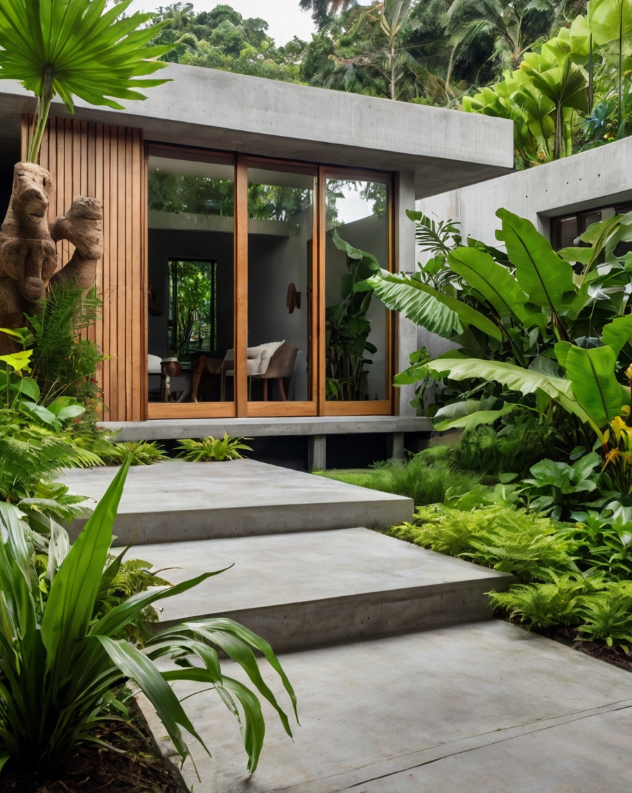 Default minimalist concrete and wooden house with Tropical Bac 1