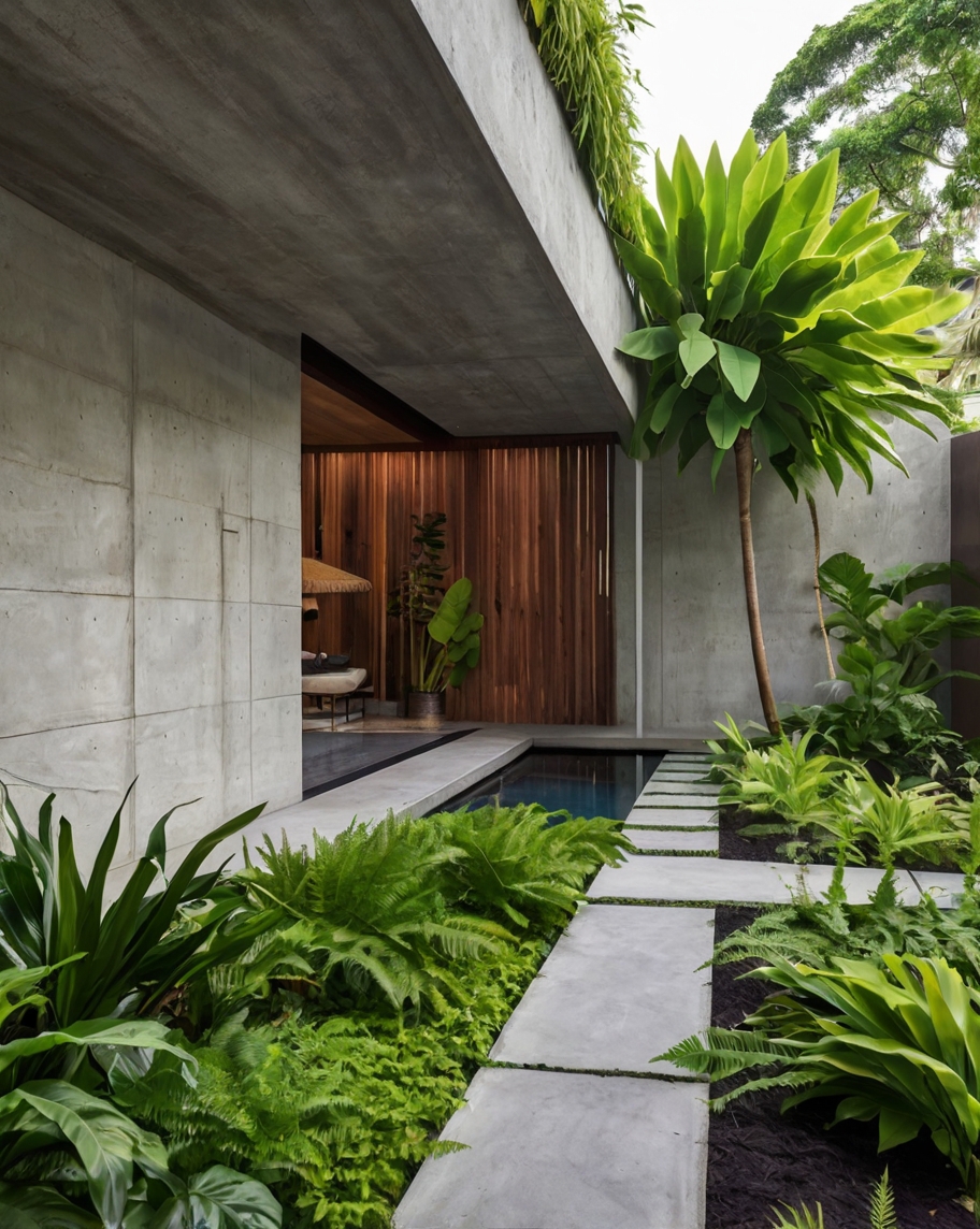 Default minimalist concrete and wooden house with Tropical Bac 2