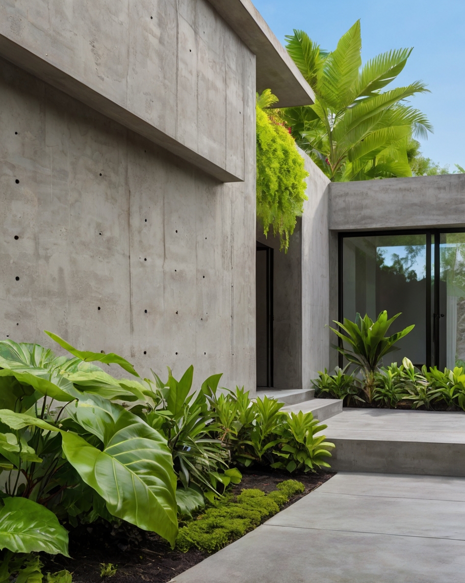 Default minimalist concrete house with Tropical Backyard Lands 0