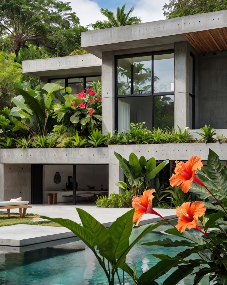 Default minimalist concrete house with Tropical Backyard Lands 2