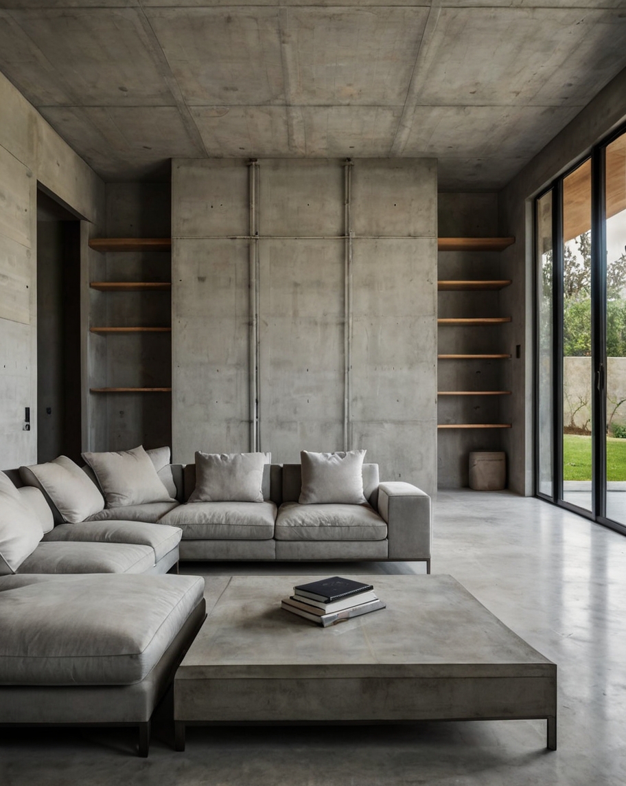 Default minimalist concrete living room with interior french d 1