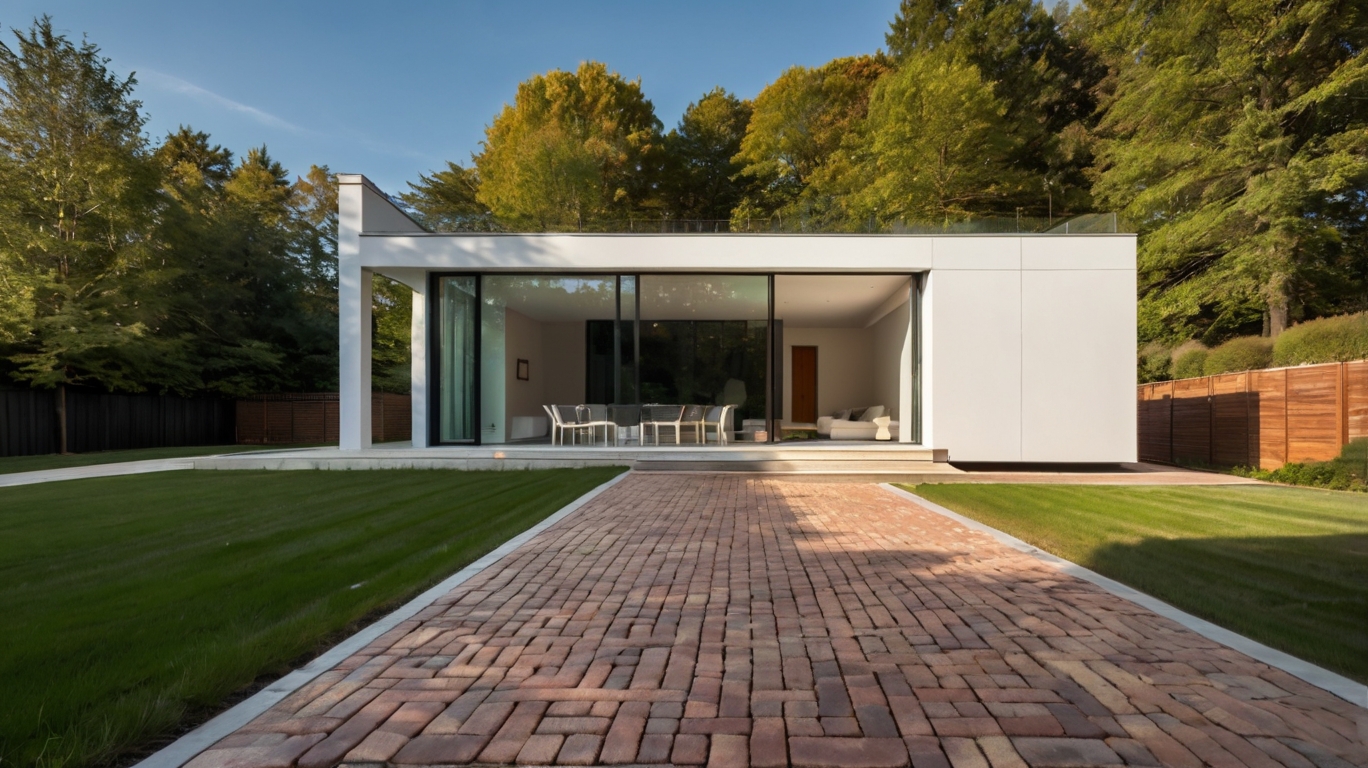 Default minimalist house with Brick Patio on Uneven Ground 1