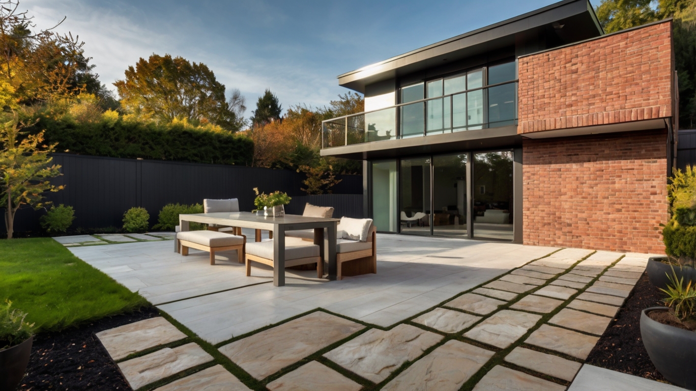 Default minimalist house with Brick Patio on Uneven Ground 2