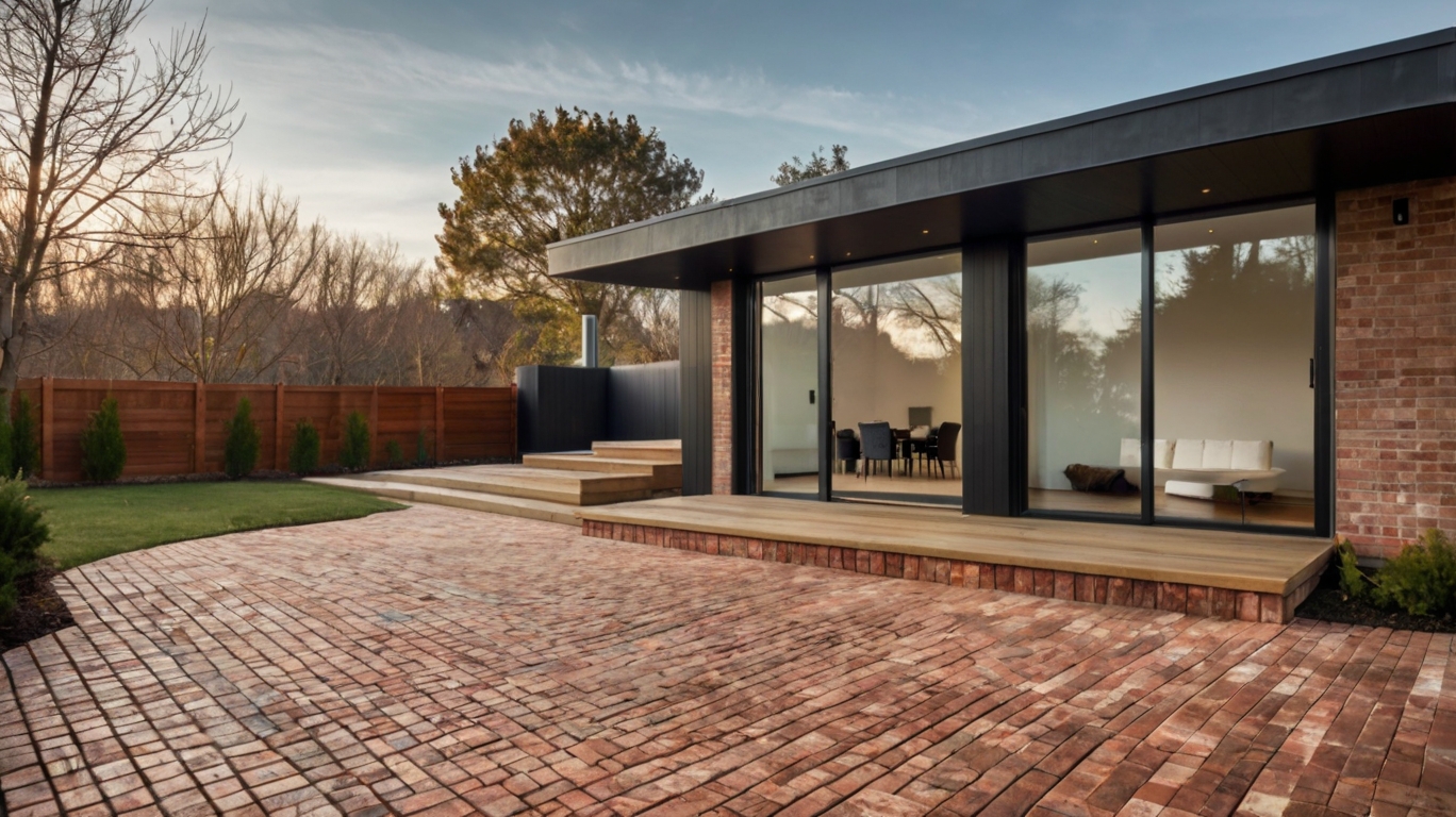 Default minimalist house with Brick Patio on Uneven Ground 3