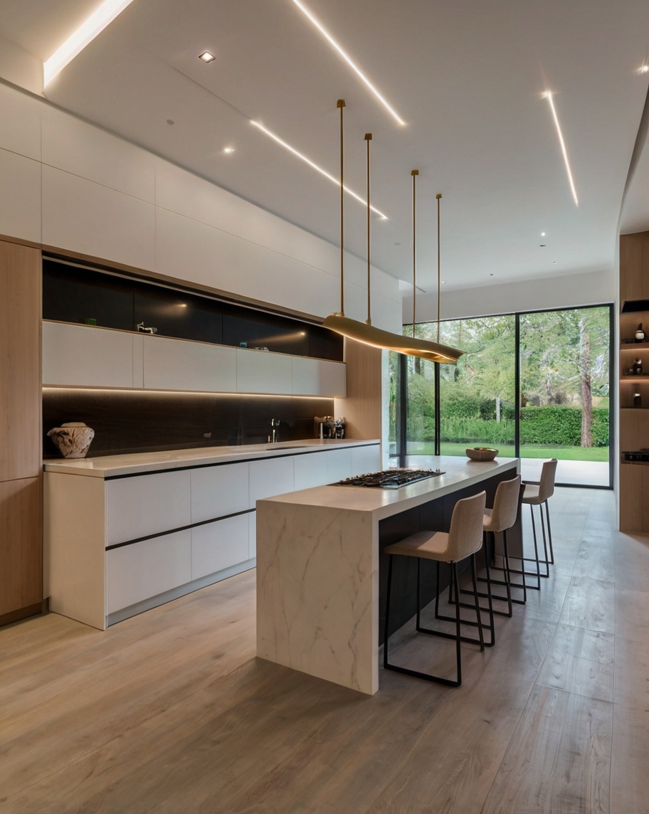 Default minimalist house with UShaped Kitchen Lighting 1