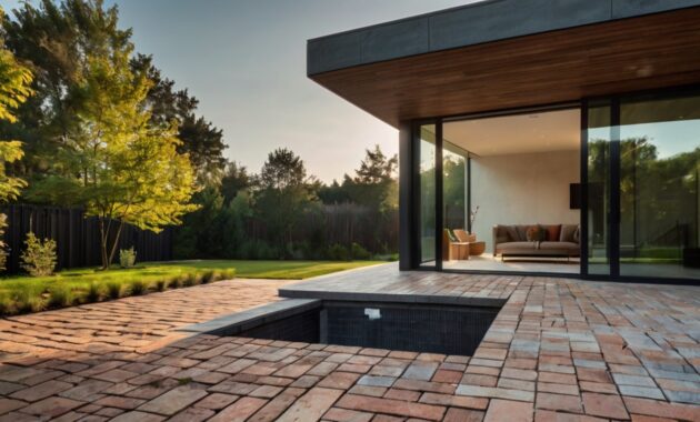 Default minimalist modern house with Brick Patio on Uneven Gro 0