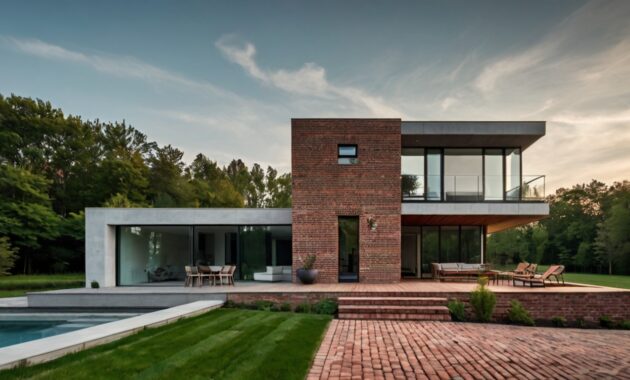 Default minimalist modern house with Brick Patio on Uneven Gro 1