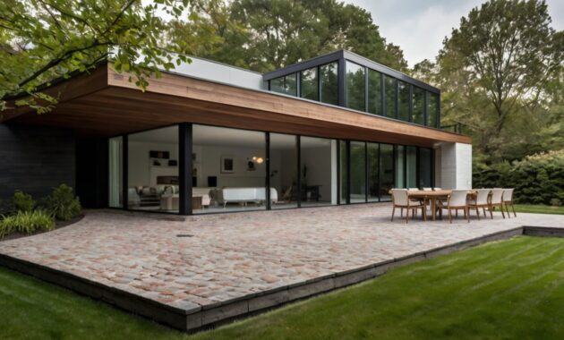 Default minimalist modern house with Brick Patio on Uneven Gro 3