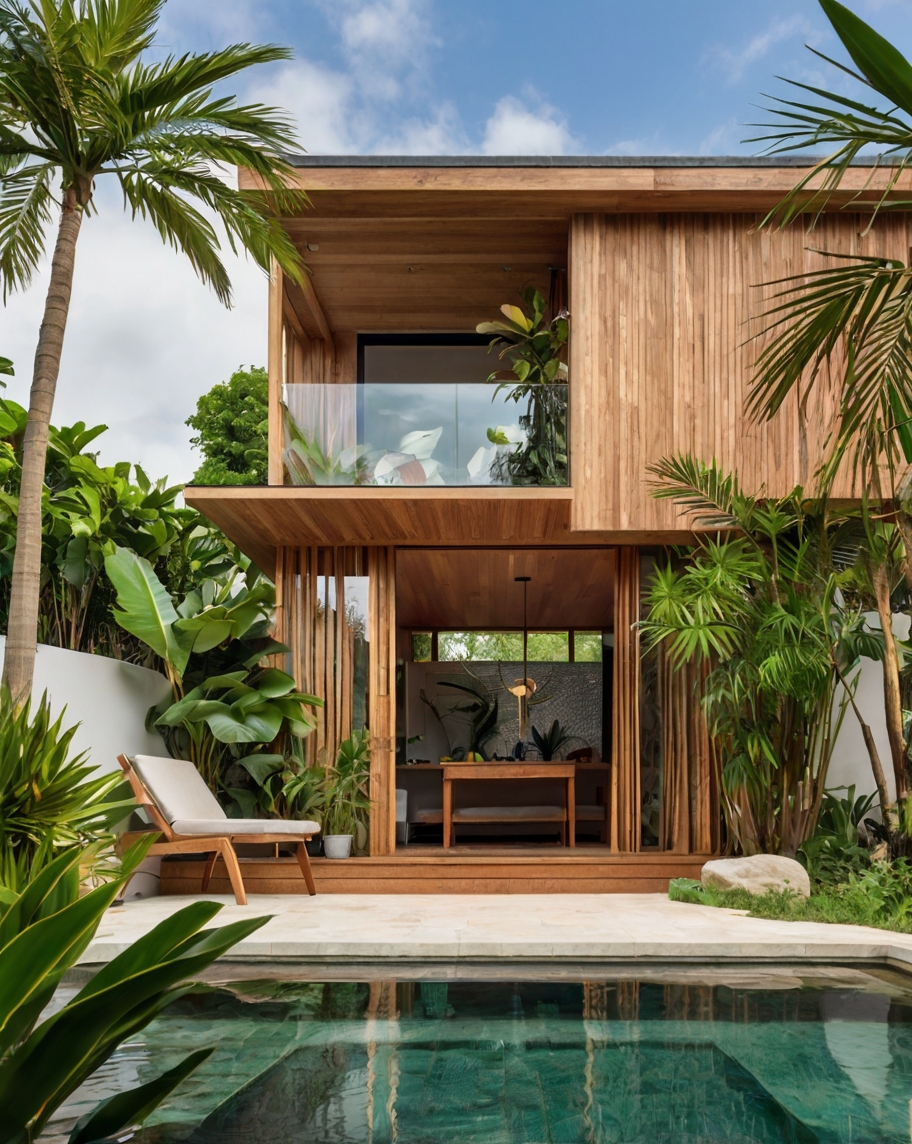 Default minimalist wooden house with Tropical Backyard Landsca 1