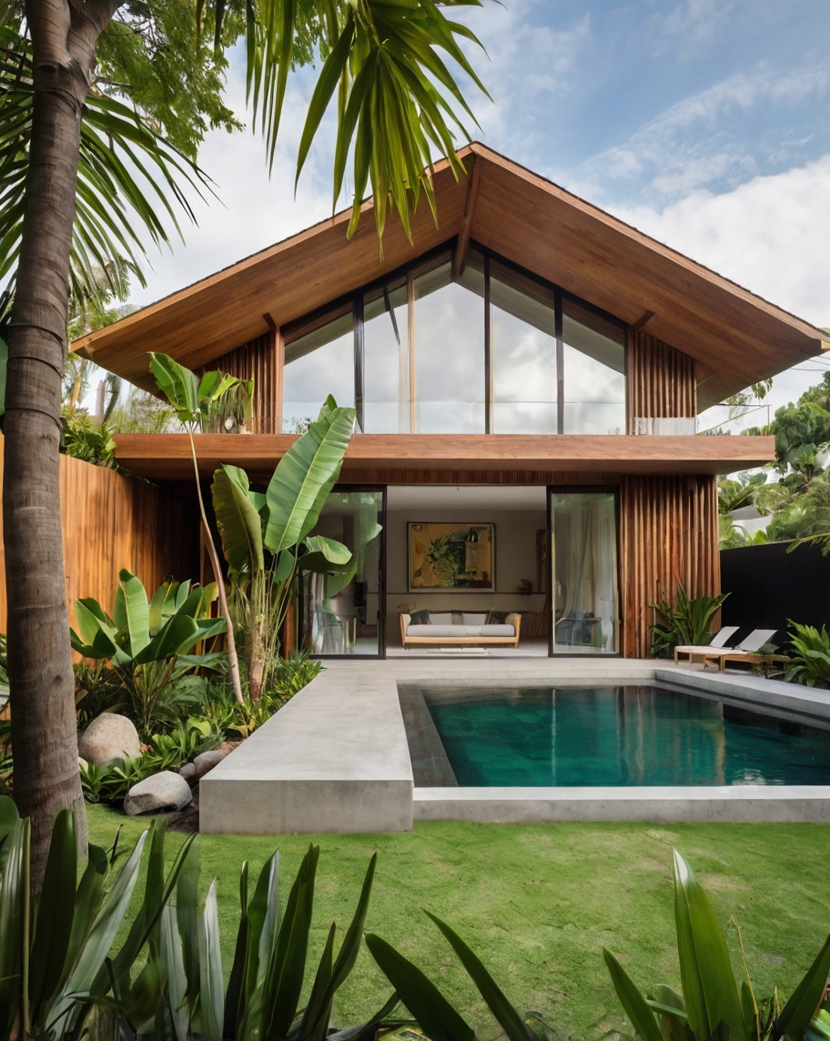 Default minimalist wooden house with Tropical Backyard Landsca 2