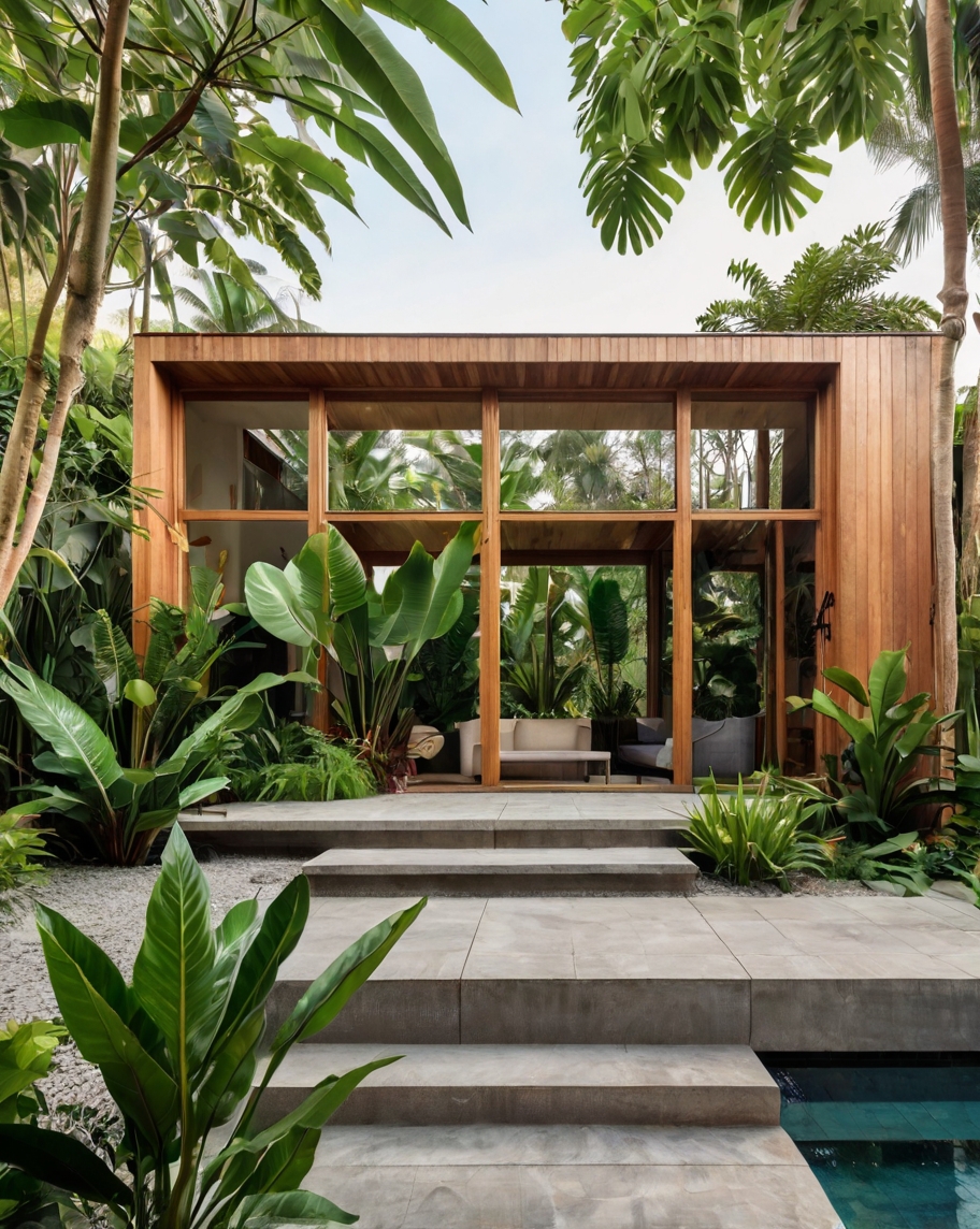 Default minimalist wooden house with Tropical Backyard Landsca 3