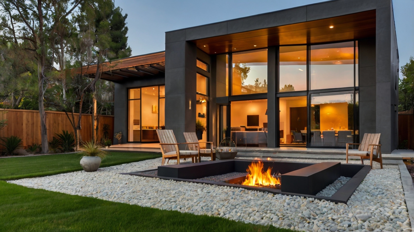 Default modern house with safety Fire Pit on Grass 2
