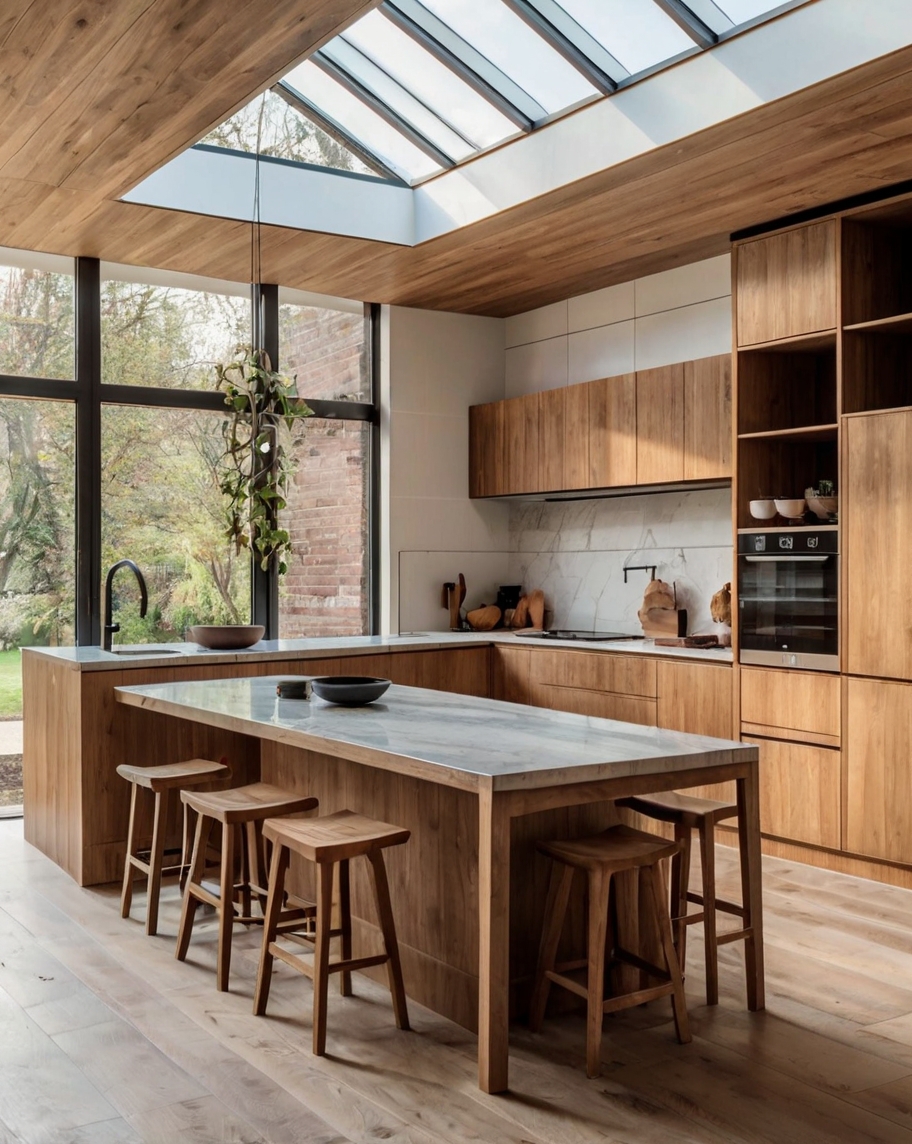 Default wooden Minimalist house with L Shaped Kitchens Aesthet 0