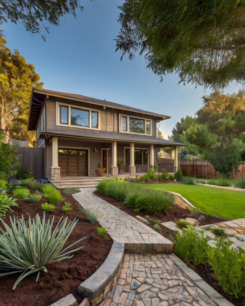 Default casual House with Sloped front yard with herbs gardens 0