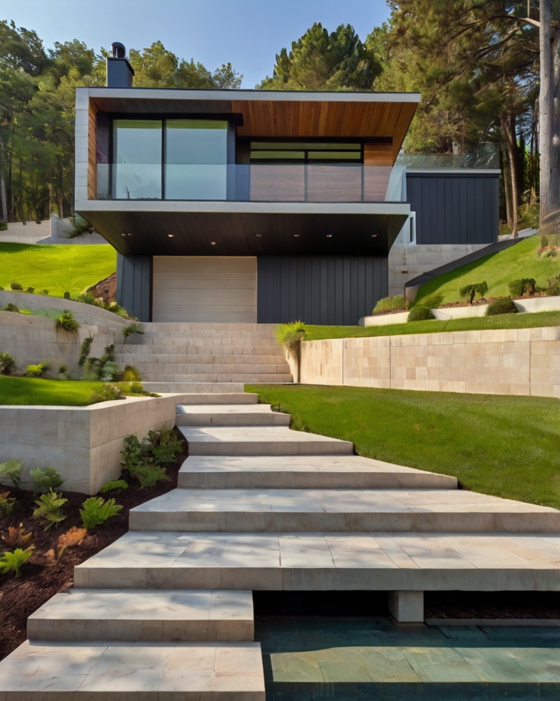 Default minimalist House with Sloped front yard and retaining 1