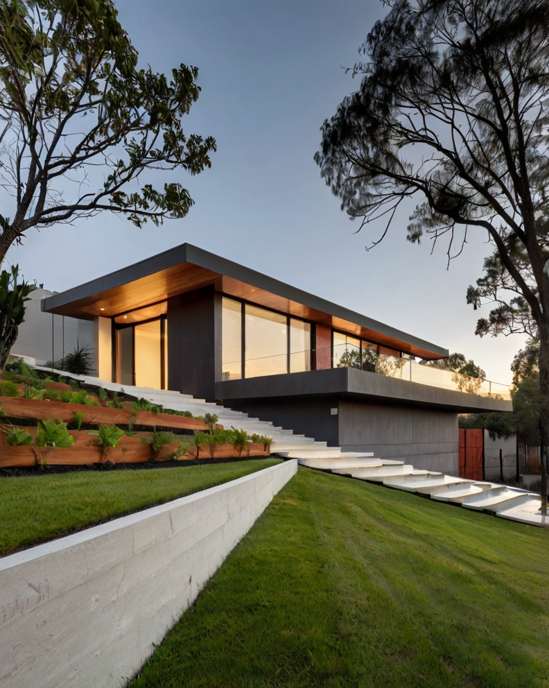 Default minimalist House with Sloped front yard and retaining 2