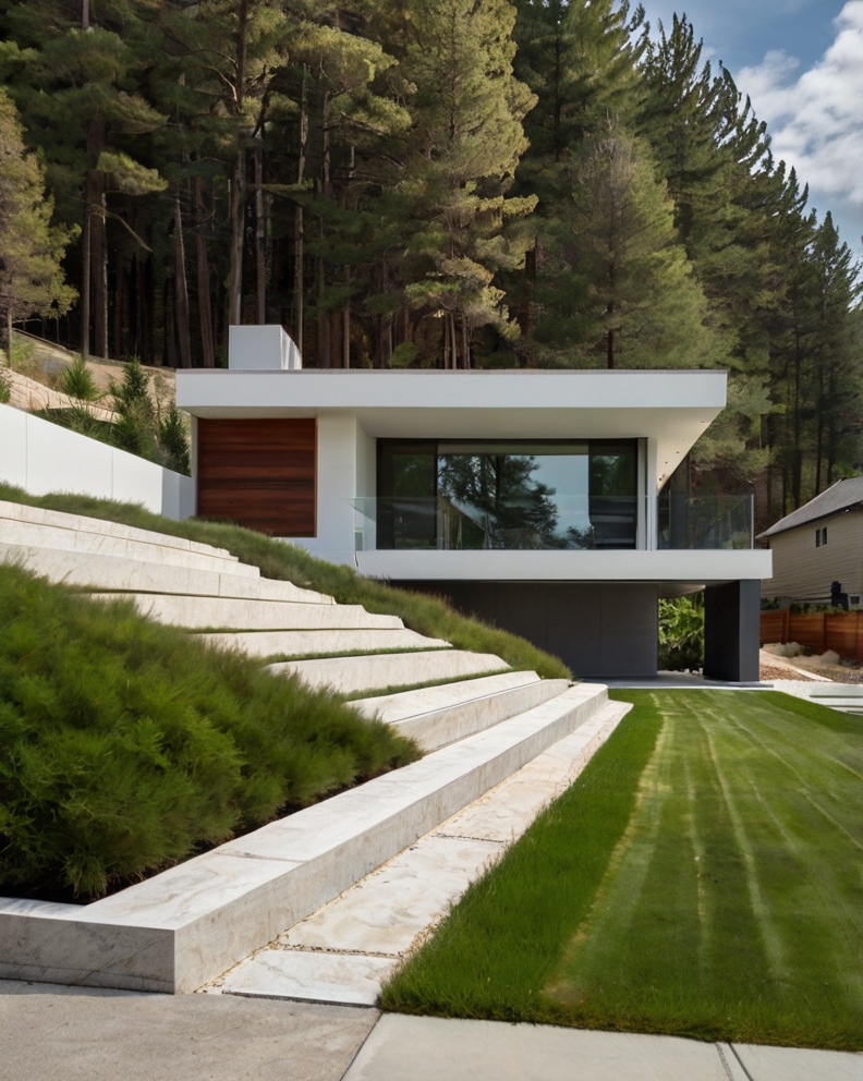 Default minimalist House with Sloped front yard and retaining 3