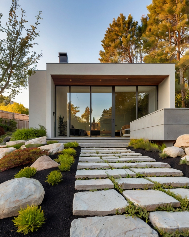 Default minimalist House with Sloped front yard and rock garde 3