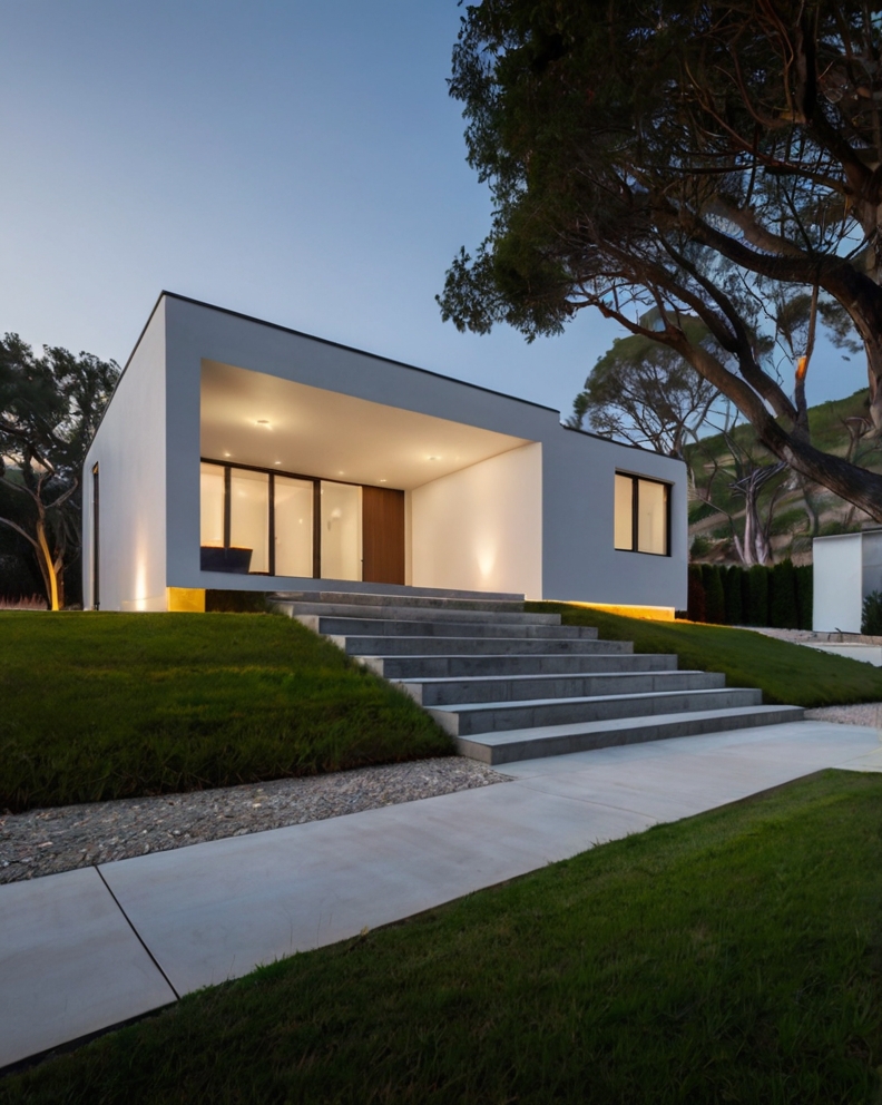 Default minimalist House with Sloped front yard outdoor lighti 3