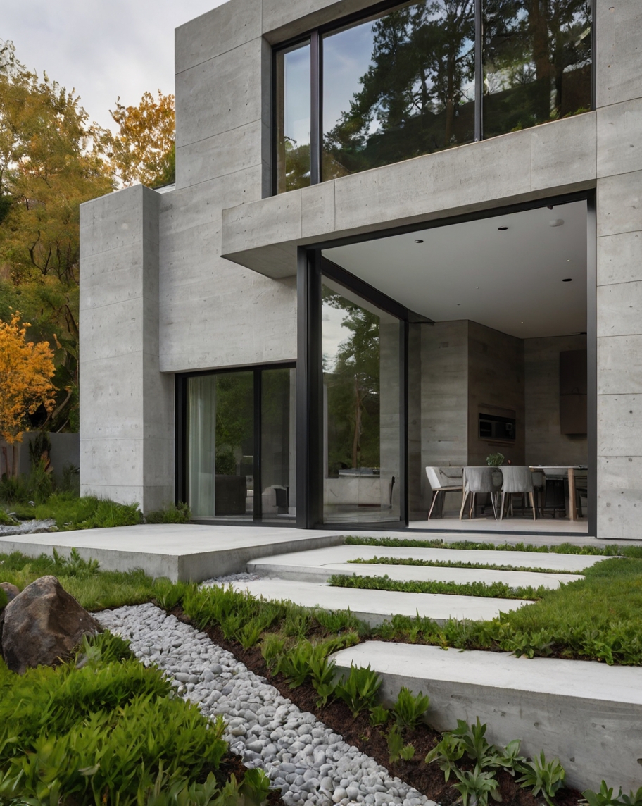 Default minimalist concrete house with front yard rocks garden 2