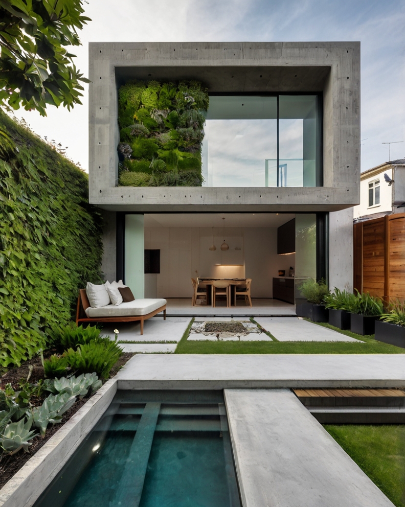 Default minimalist concrete house with small backyard and vert 2