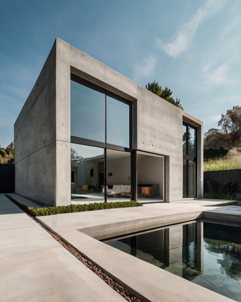 Default minimalist concrete house with small backyard with mir 0