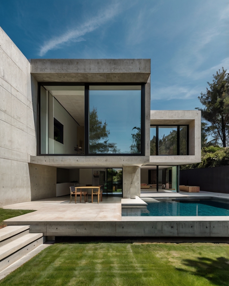 Default minimalist concrete house with small backyard with mir 1