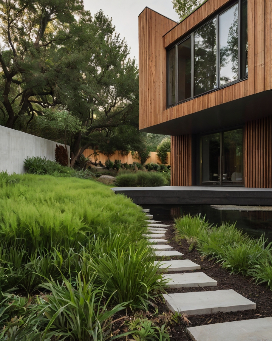 Default minimalist house full of crabgrass in the garden 0