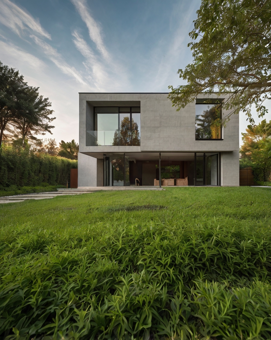 Default minimalist house full of crabgrass in the garden 1