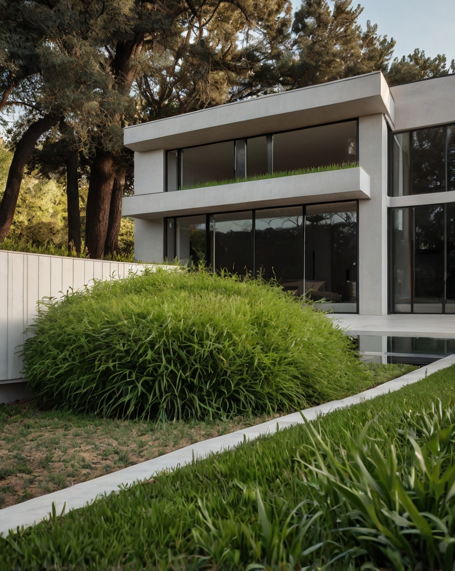 Default minimalist house full of crabgrass in the garden 3