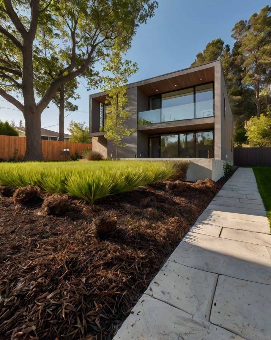 Default minimalist house with front yard Mulch and Bark 0