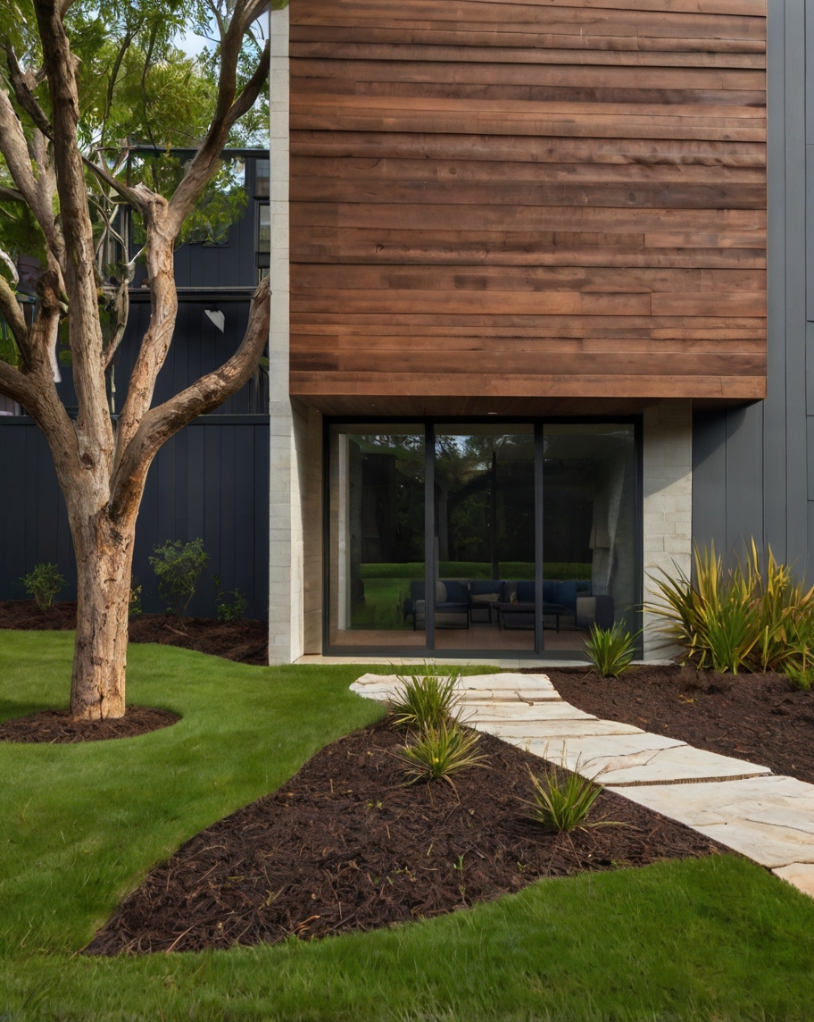 Default minimalist house with front yard Mulch and Bark 1