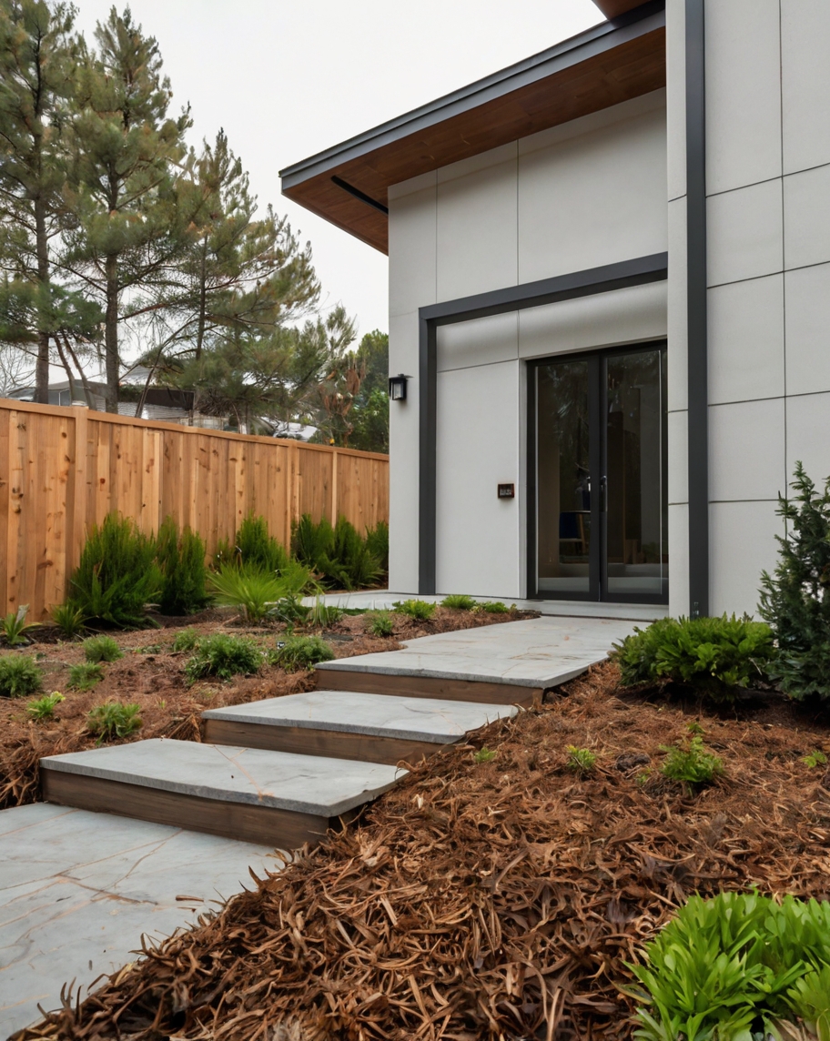 Default minimalist house with front yard Mulch and Bark 3