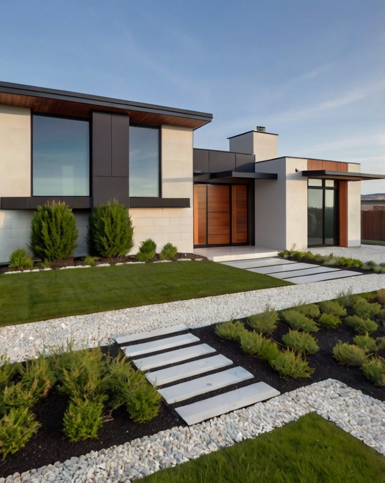 Default minimalist house with front yard landscaping ideas wit 3