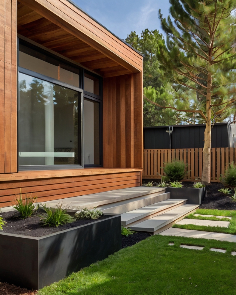 Default minimalist wooden House with Sloped front yard with mu 3