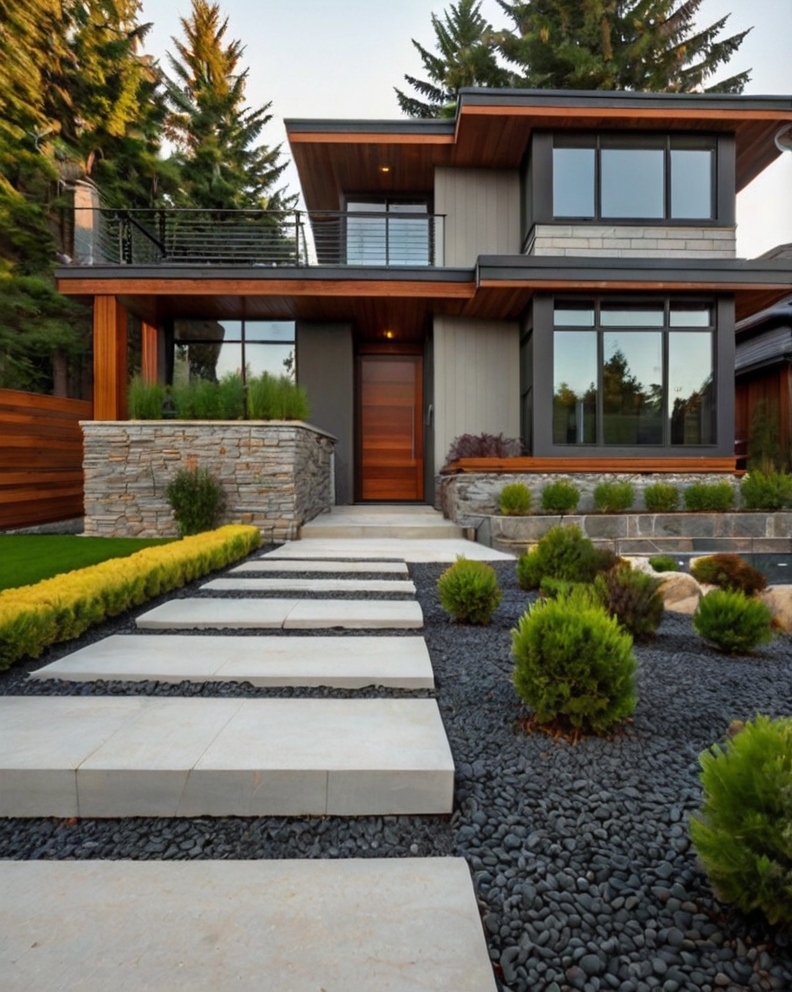 Default modern house with front yard landscaping ideas with st 0