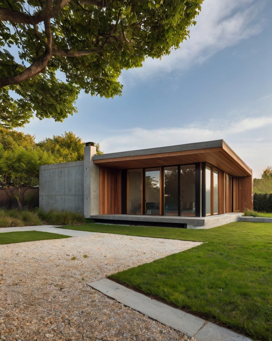 Default wooden concrete house with ground cover front yard 1