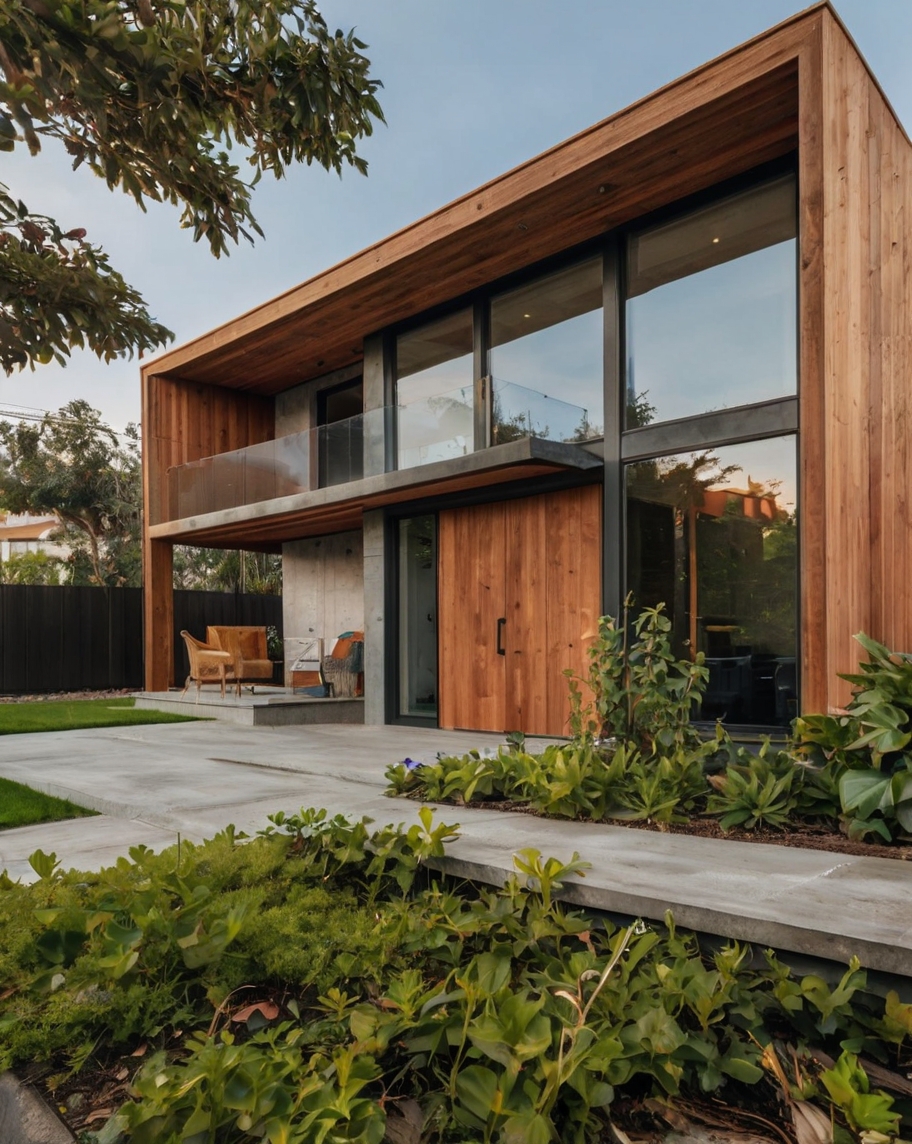 Default wooden concrete house with ground cover front yard 2