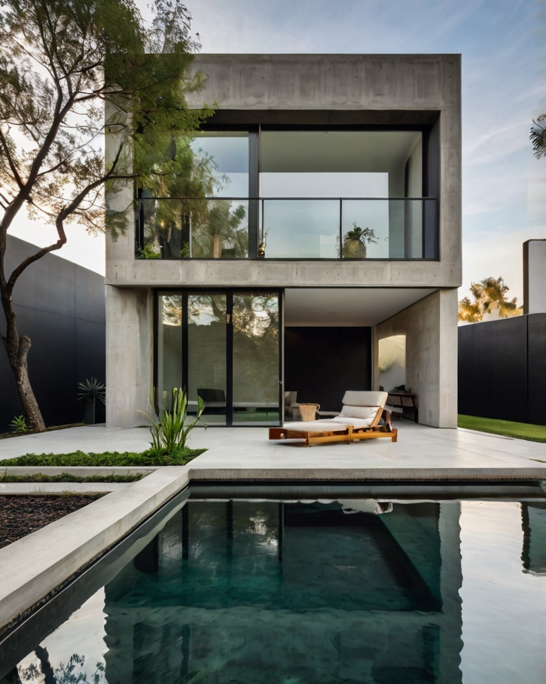 Stock Photography minimalist concrete house with small backyar 1