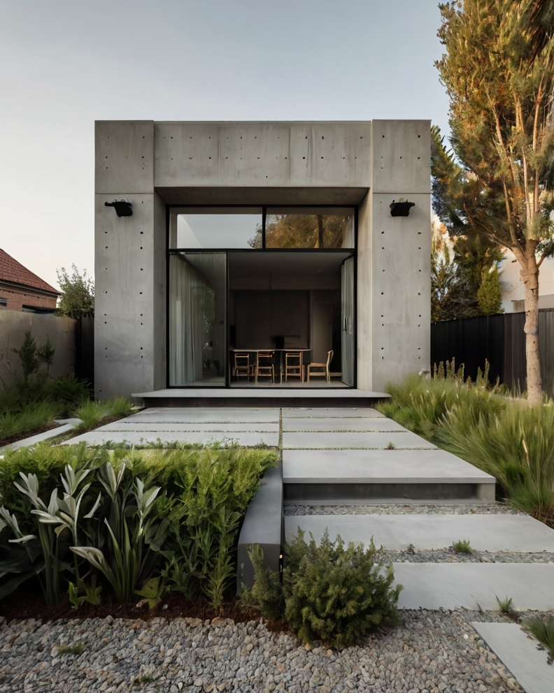 Stock Photography minimalist concrete house with small front y 1 (2)