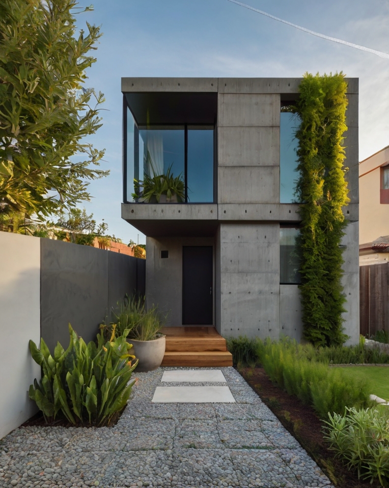 Stock Photography minimalist concrete house with small front y 2