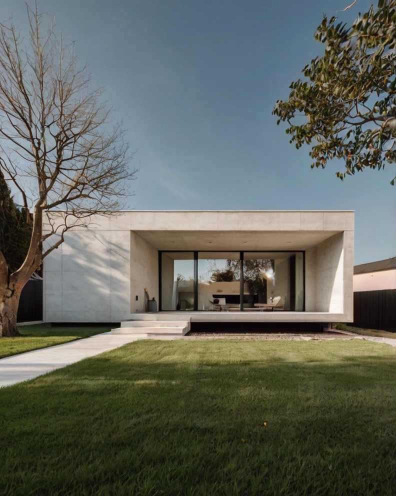 Stock Photography minimalist house with Front Yard 3