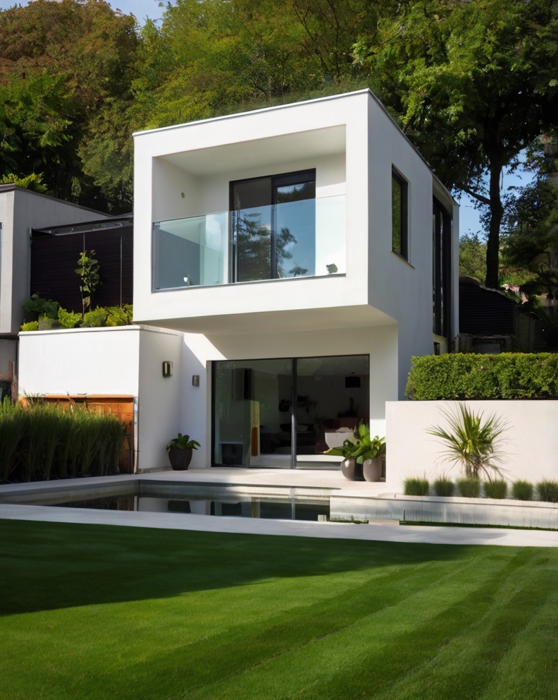 Stock Photography minimalist house with artificial grass and C 1