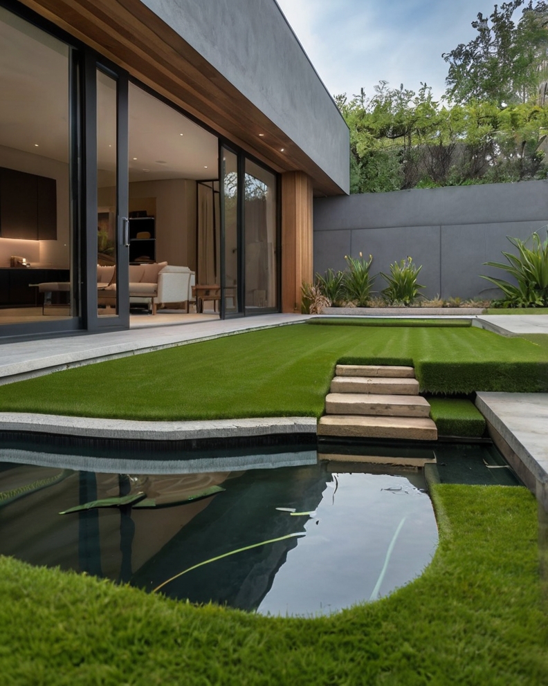 Stock Photography minimalist house with artificial grass and I 0